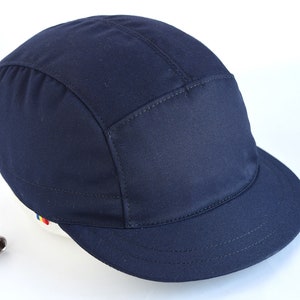 Chapeau bleu marine à lanières, chapeau en coton à 5 panneaux, casquette à bord moyen image 1