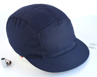 Chapeau bleu marine à lanières, chapeau en coton à 5 panneaux, casquette à bord moyen