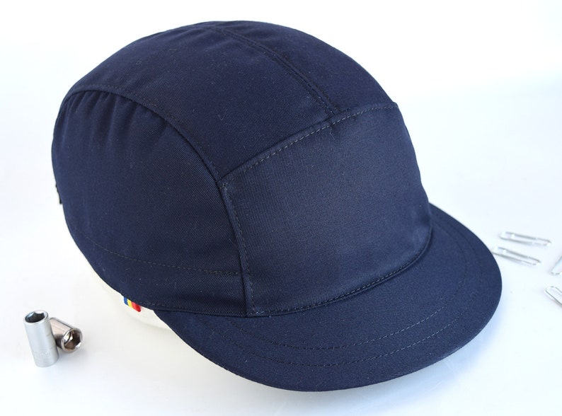 Chapeau bleu marine à lanières, chapeau en coton à 5 panneaux, casquette à bord moyen image 1