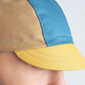 Earthtones cycling cap, Teal, Gold, Ochre cap, Cycle hat, Bicycle cap, Teal cap, Gold cap, Green image 4