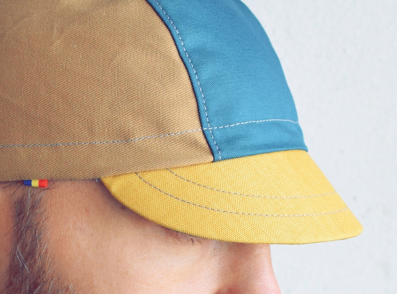 Earthtones cycling cap, Teal, Gold, Ochre cap, Cycle hat, Bicycle cap, Teal cap, Gold cap, Green image 4