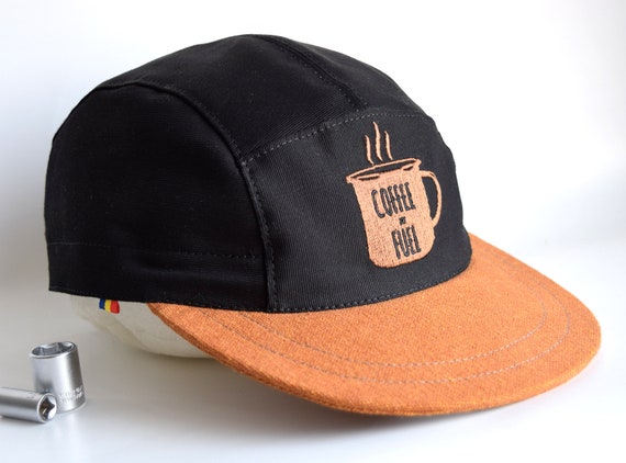 Black Snapback Hat, Coffee Fuel Embroidery, Cotton 5 Panel Hat, Golden  Brown Brim Baseball Cap, Snap Back Cap, Black 5 Panel 