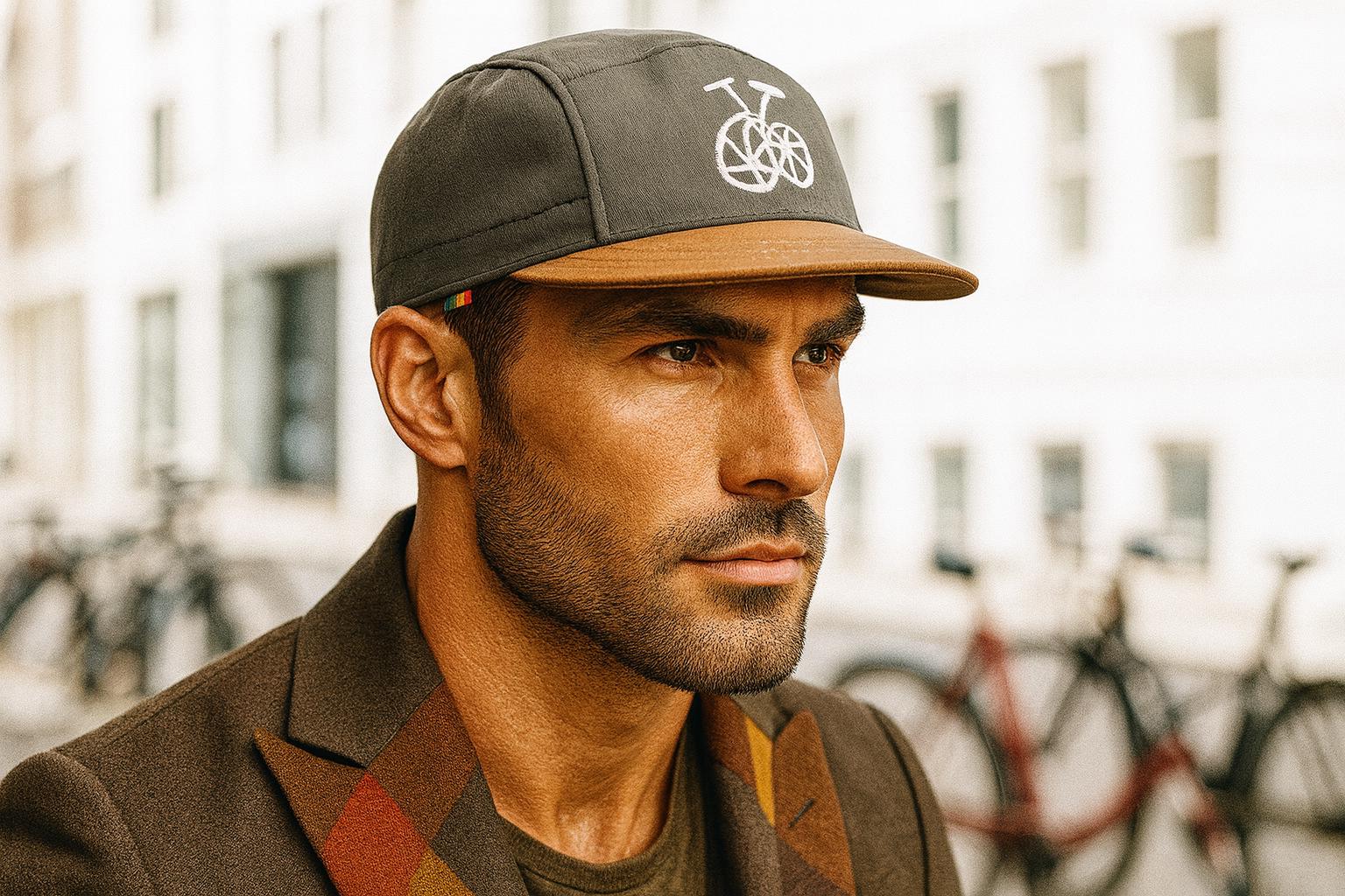 Bicycle Embroidery 5 Panel Cap, Gray and Brown Cotton - Etsy