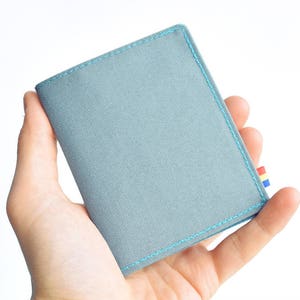 Cartera vegana. Cartera de cordura gris azulada. Cartera fina. Cartera minimalista reciclada. Cartera plegable para hombre