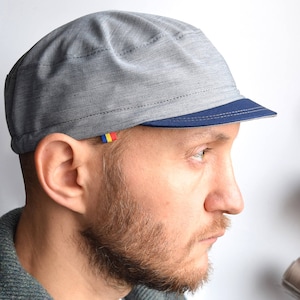 Blue gray kepi cycling hat, Army style with a twist, Kepi hat, Short brim cotton hat, For him, For her