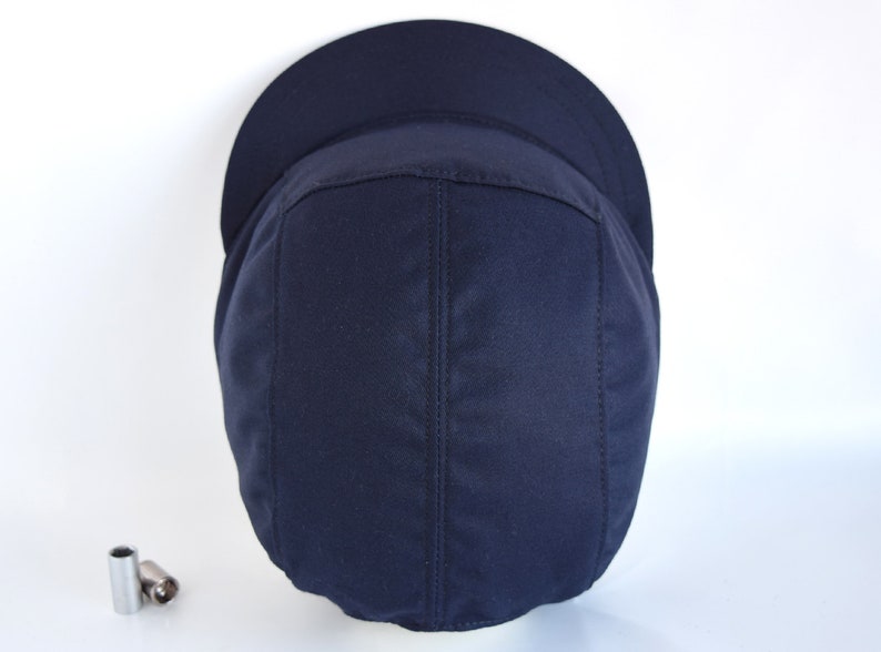 Chapeau bleu marine à lanières, chapeau en coton à 5 panneaux, casquette à bord moyen image 3