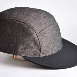 Grey snapback hat with black brim, Cotton 5 panel hat, Black brim baseball cap, Snap back cap, Grey 5 panel