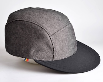 Grey snapback hat with black brim, Cotton 5 panel hat, Black brim baseball cap, Snap back cap, Grey 5 panel