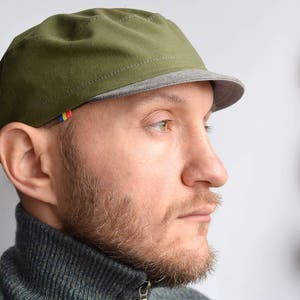 Khaki cycling cap, Army style with a twist, For him Kepi hat, Very SMALL sizes available