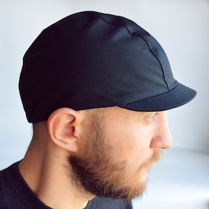 All Black Kepi Cycling Cap, Classical 3 Panel Cap, Short Brim