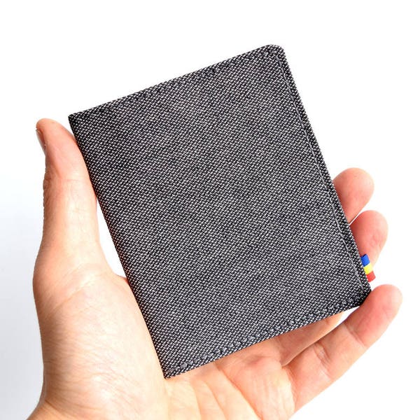 Gray Cotton Wallet. Vegan Wallet. Slim Wallet. Thin Wallet. Minimalist. Upcycled Wallet.