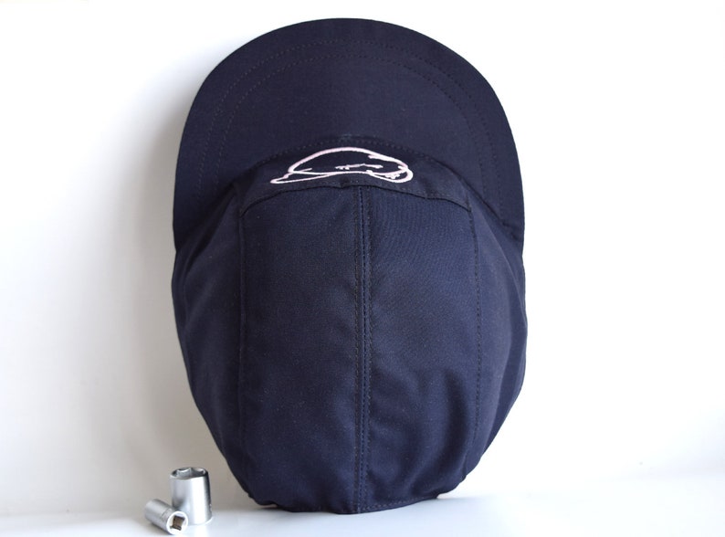 Navy blue cotton snapback hat Embroidered 5 panel hat Cat drawing cap Cat embroidery