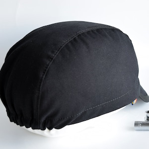 All black cycling cap. Cotton cycle hat with city state name on the brim image 9