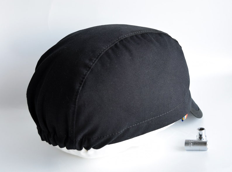 All black cycling cap. Cotton cycle hat with city state name on the brim image 9