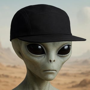 Handgjord svart 5-panels snapback, tillverkad av bomull