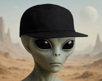 Gorra snapback negra de 5 paneles, hecha a mano, de algodón