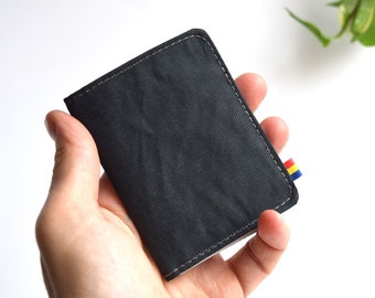 Cartera minimalista vegana de cordura gris oscuro: doble pliegue