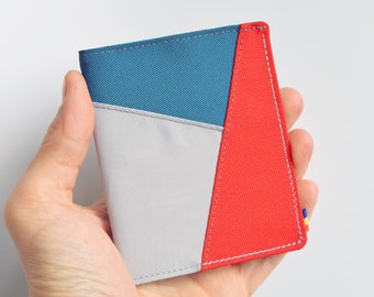 Billetera plegable para hombre. Billetera de cordura roja, verde azulado y gris. Billetera vegana. Billetera delgada. Billetera fina. Minimalista. Billetera reciclada.
