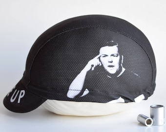 Ricky Gervais spandex cycle hat, Wake Up Mankind! cycling cap, Atheist quote.