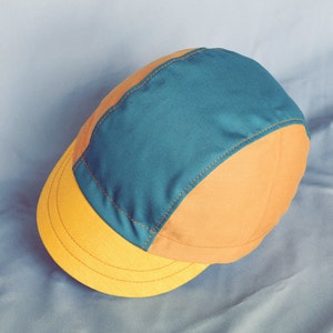 Earthtones cycling cap, Teal, Gold, Ochre cap, Cycle hat, Bicycle cap, Teal cap, Gold cap, Green image 3