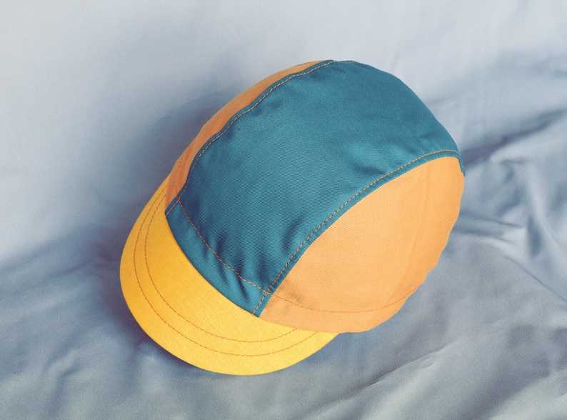 Earthtones cycling cap, Teal, Gold, Ochre cap, Cycle hat, Bicycle cap, Teal cap, Gold cap, Green image 3