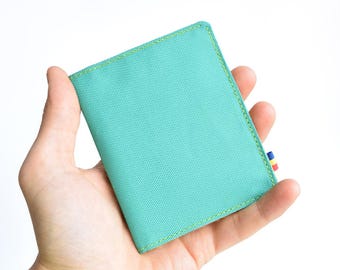 Emerald Green Cordura Bifold Wallet: Vegan Slim Minimalist Upcycled