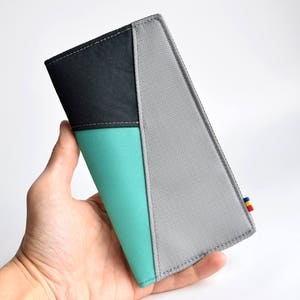 Cartera minimalista para hombres y mujeres, cartera vegana, gris y verde esmeralda, cartera alta
