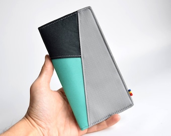 Cartera minimalista para hombres y mujeres, cartera vegana, gris y verde esmeralda, cartera alta