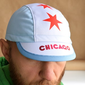 Chicago spandex cycling cap, Blue and white handmade hat, Chicago flag