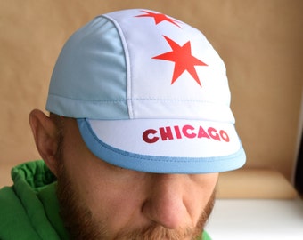 Chicago spandex cycling cap, Blue and white handmade hat, Chicago flag