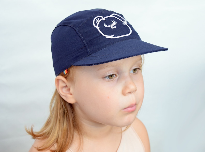 Navy blue cotton snapback hat Embroidered 5 panel hat Cat drawing cap Cat embroidery