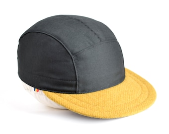 Dark green 5 Panel hat, Unisex cap, Five panel snapback cap, Mustard yellow brim