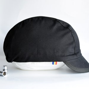 All black cycling cap. Cotton cycle hat with city state name on the brim image 7
