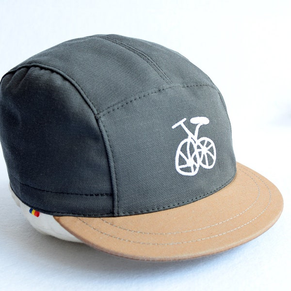 Casquette Bicycle Embroidery 5 panel, Gris et marron