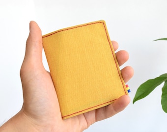 Yellow Cordura Slim Wallet: Minimalist Vegan Bifold