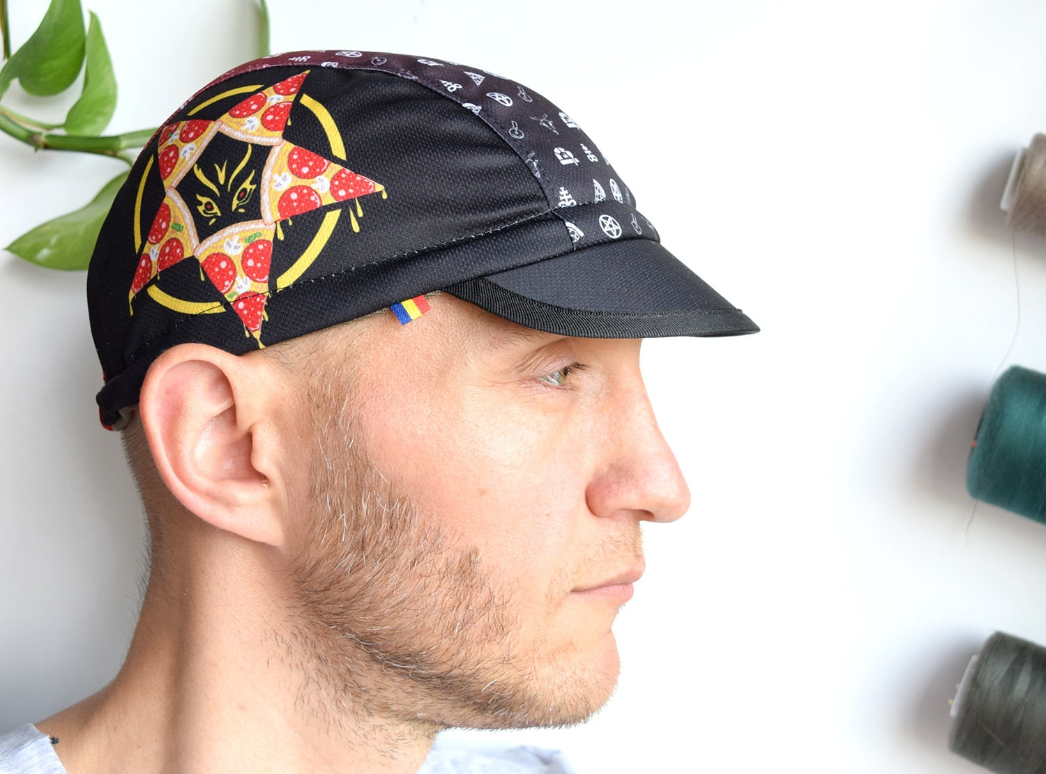 Satanic Pizza Print Cycling Cap: Spandex Bike Hat - Etsy