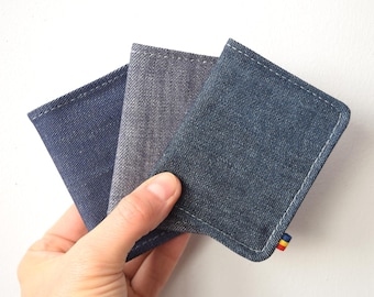 Upcycled Denim Cards Wallet. Small vegan slim in blue jeans fabric