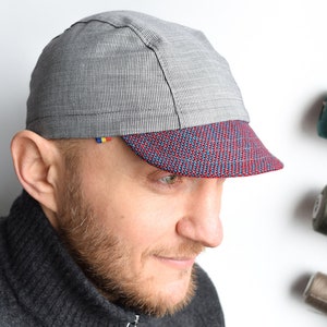 Soft brim cycling cap, Cotton cap, Grey cycling hat, Handmade cap cycling