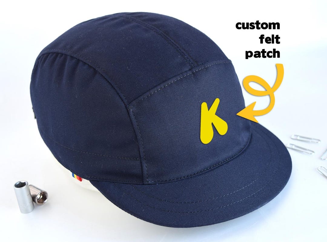 Navy Blue Strapback Hat, Personalized Cotton 5 Panel Hat, Medium