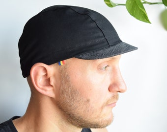 Kepi cycle cap, Black and grey hat, Bicycle cap, Cycle hat, Handmade in Romania