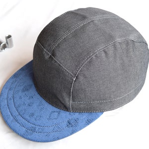 Grey snapback hat, Cotton 5 panel hat, Blue brim baseball cap, Snap back cap, Grey 5 panel