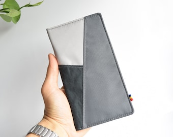 Cartera minimalista para hombres y mujeres, billetera vegana, tres tonos de gris, billetera alta