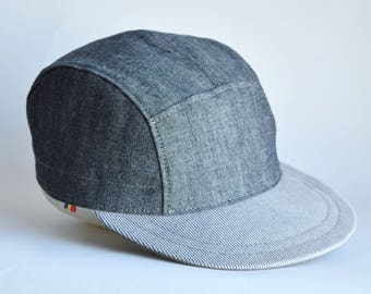 Greyish blue snapback hat, Cotton 5 panel hat, Light blue brim baseball cap