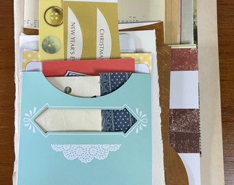Vintage and New Junk Journal Kit Mixed Media Kit Paper Ephemera Maps Book Dictionary Pages Tags lace Decorative Paper cards