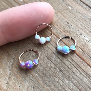 Super thin 14k gold/rose gold filled-925 sterling silver 6/7/8/9/10mm cartilage/tragus/rook/daith/helix/snug/earring/nose ring fire opal