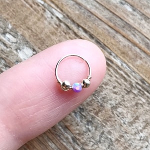 Super thin 14k gold filled 6/7/8/9/10mm cartilage/tragus/rook/daith/helix/snug earring nose ring-tiny white/light blue fire opal
