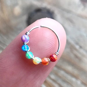 Super/dünner 14k gold/rose gold filled-925 silber 6/7/8/9/10 mm knorpel/tragus/saat saat/ daith/helix/snug/lobe/nasen ring regenbogen feuer opal