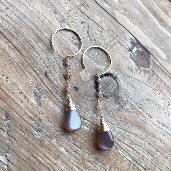 Pair-Natural Chocolate Moonstone-14k gold/rose filled-925 Sterling Silver-dainty earring, dainty simple everyday jewelry
