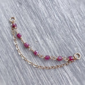Ruby Double Chain Connector Earring - 14K Gold Filled or 925 Sterling Silver