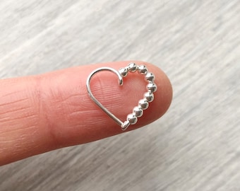 Heart-Shaped Beaded Hoop Earring for Daith Piercing - Sterling Silver or 14K Gold Filled